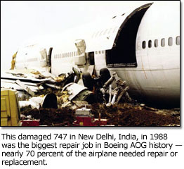 damaged 747 in New Delhi